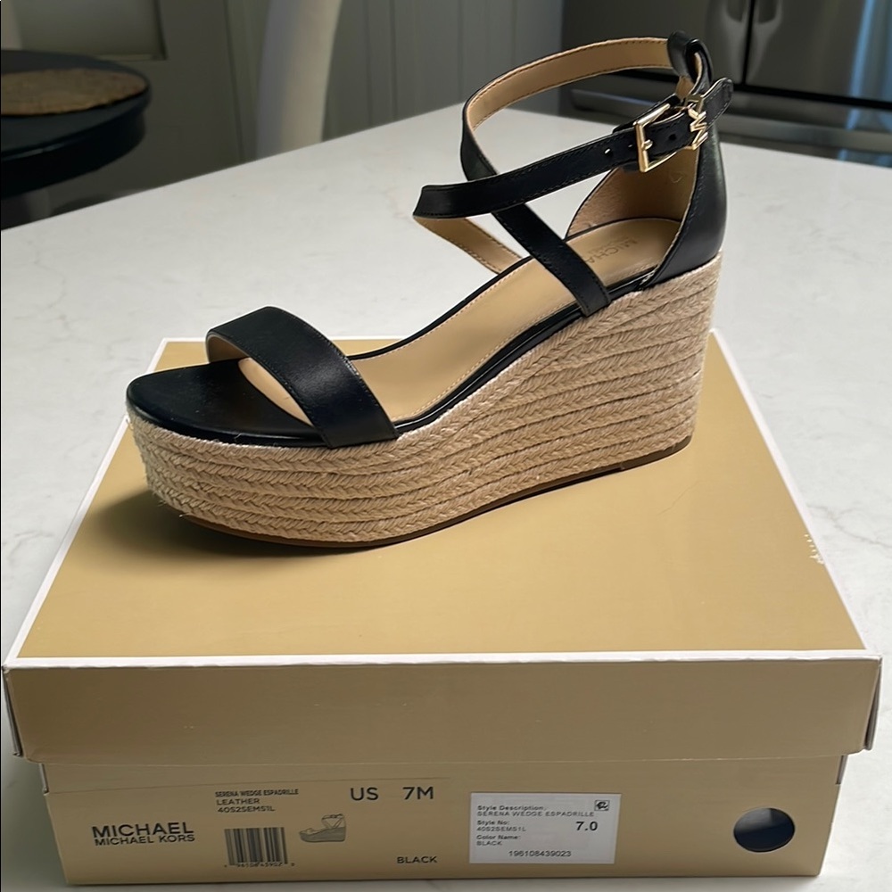 Michael Kors Black Wedge Sandals - Serena Wedge Espadrille